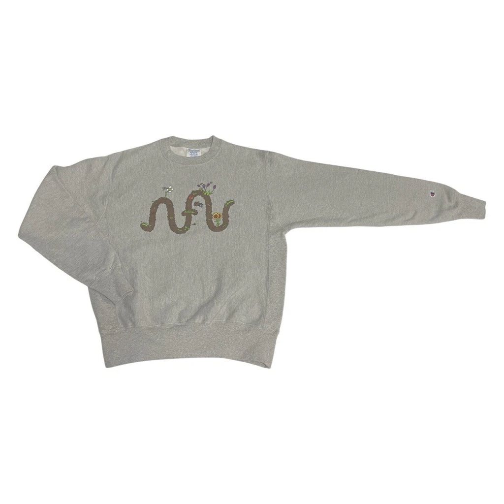 Men’s Gray Custom Champion Graphic Crew Neck Sweatshirt - Size Medium
