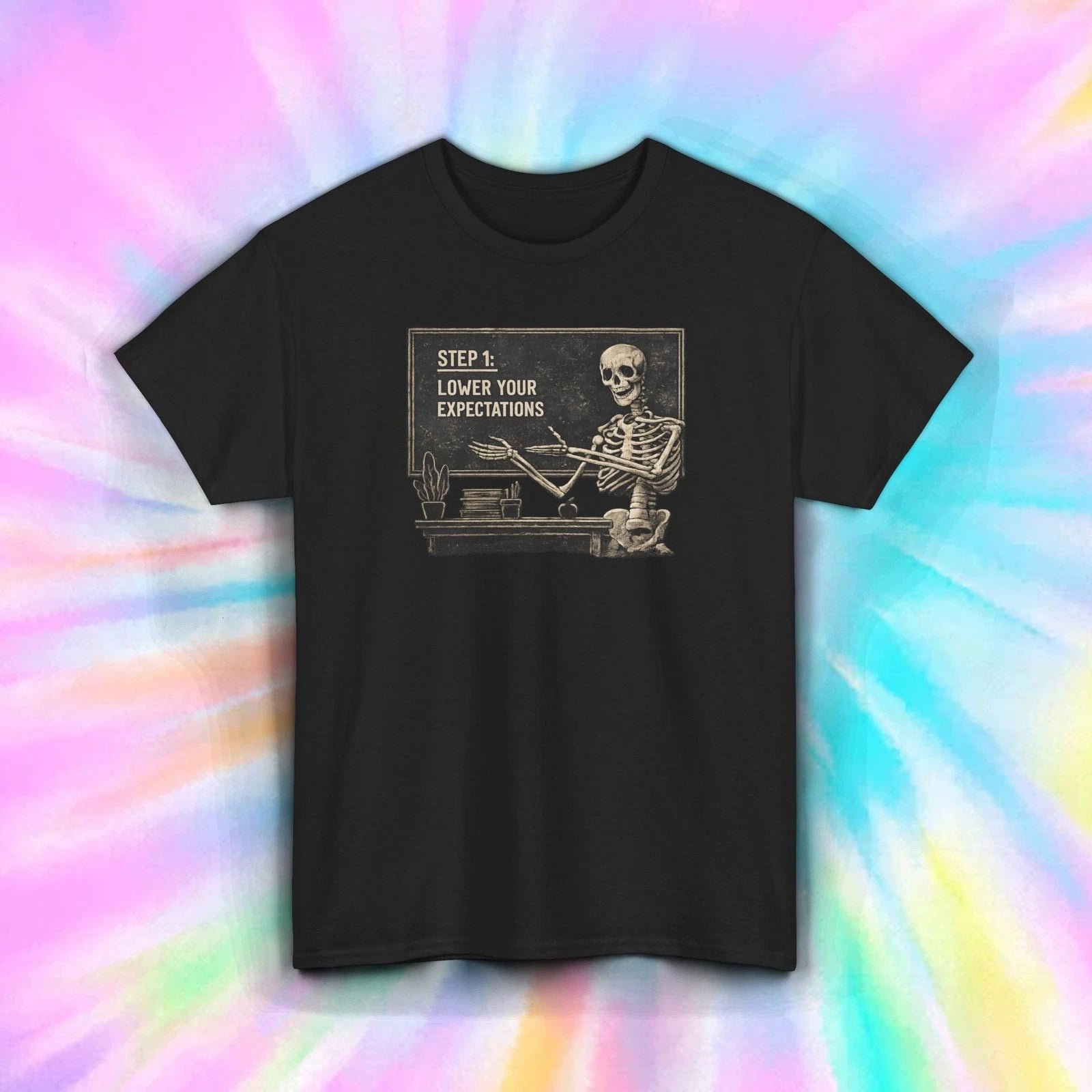 Lower Your Expectations Shirt Skeleton Funny Sarcastic Tee S-5XL Dark Humor