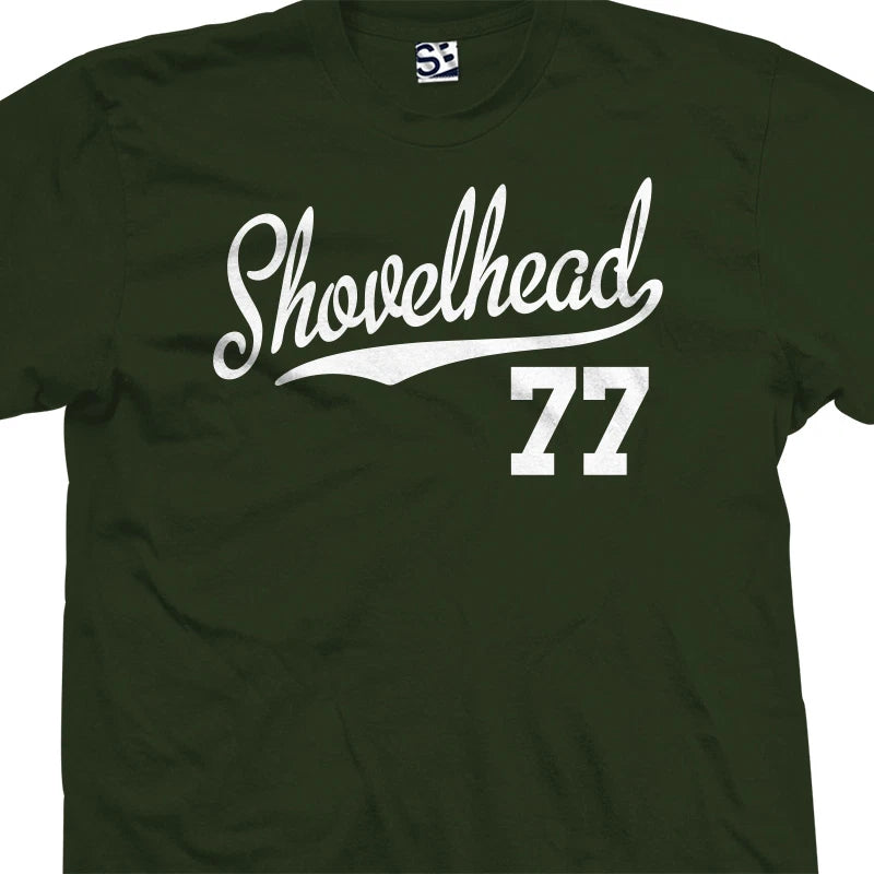 Shovelhead 77 Script T-Shirt | 1977 FLH Chopper Bobber Biker Motorcycle Jersey