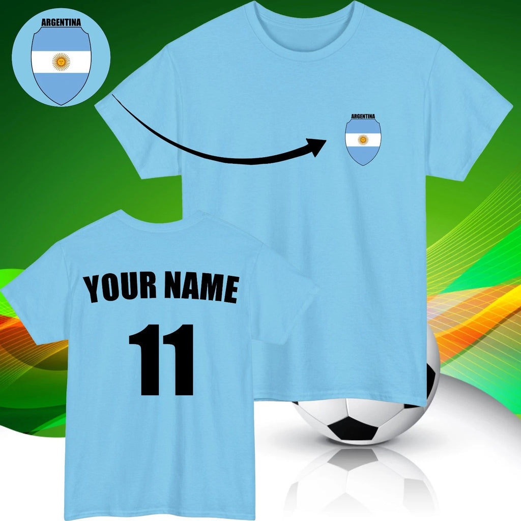 Personalised Argentina Football T-Shirt Custom Name And Number Sports Lover Top