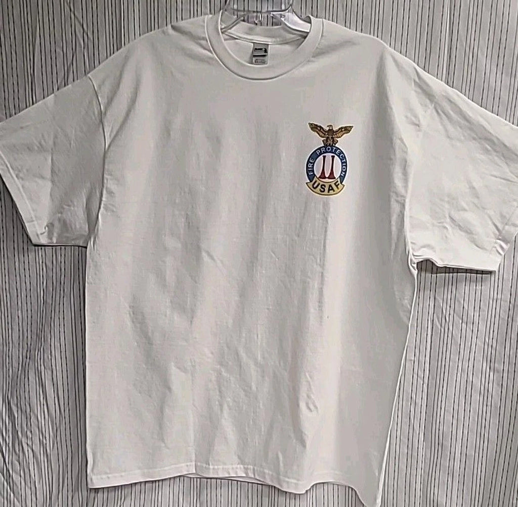 VTG USAF Fire Protection Veteran  Custom Men Back and front T-Shirt 2XL Casual