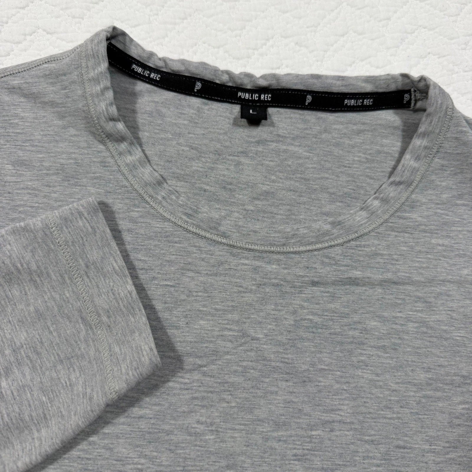 Public Rec Mens Long Sleeve Tee Large Pima Cotton Lyocell Heather Grey EUC