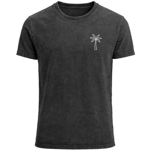 Men's Palm Tree Logo T-Shirt - Vintage Wash Look Short Sleeve Cotton Shirt