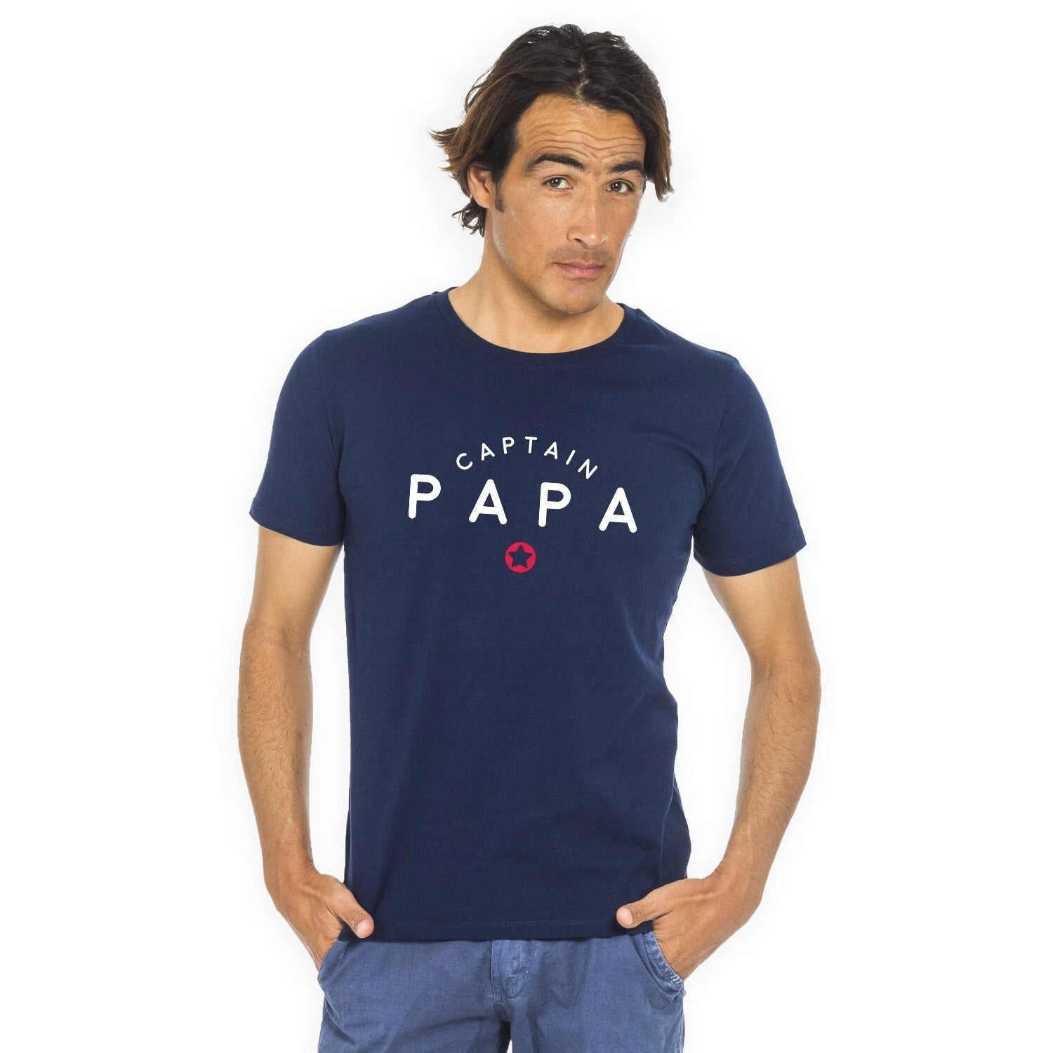 CAPTAIN PAPA men's navy blue short sleeve t-shirt