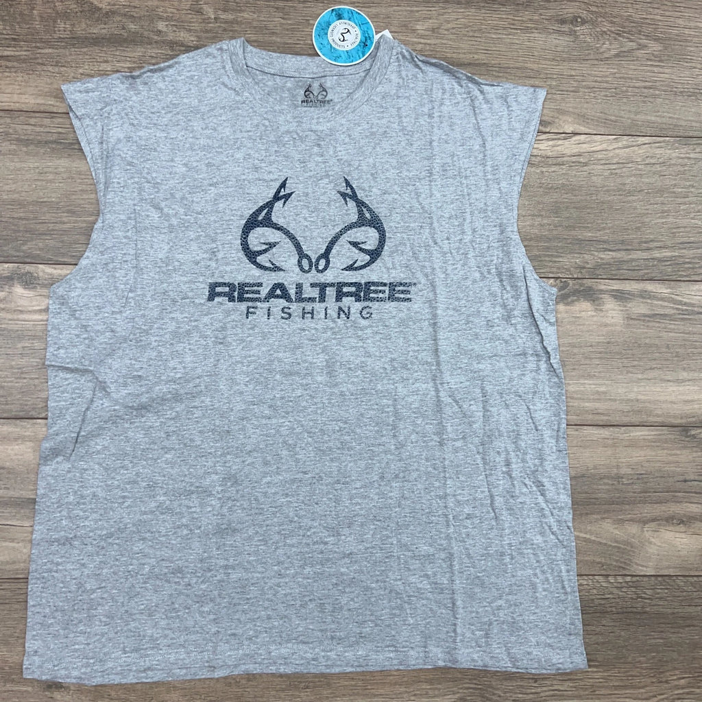 Realtree Fishing T-Shirt Gray Tank Logo Graphic Sleeveless Crew New Men's Size M
