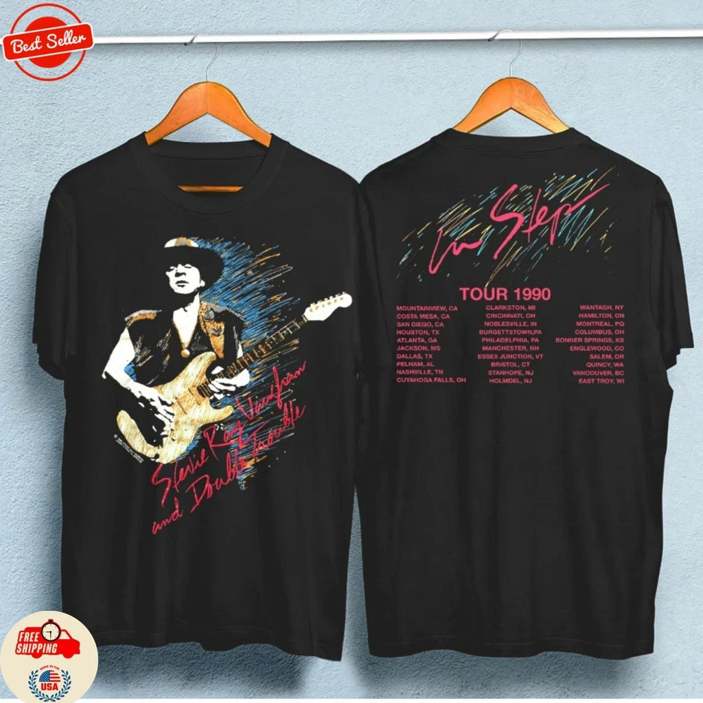 Vaughan Ray Stevie 1990 Tour Step Vintage T-Shirt Black Size Unisex Concert fans