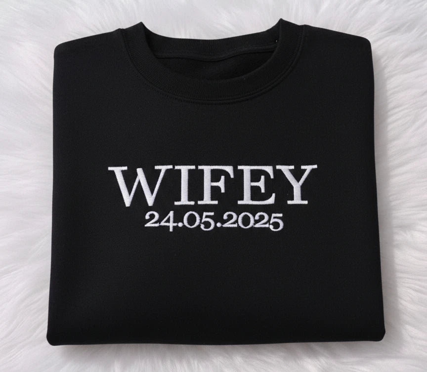 Custom Wifey Hubby Embroidered T-Shirt Matching Couples Tee Valentine's Day Gift