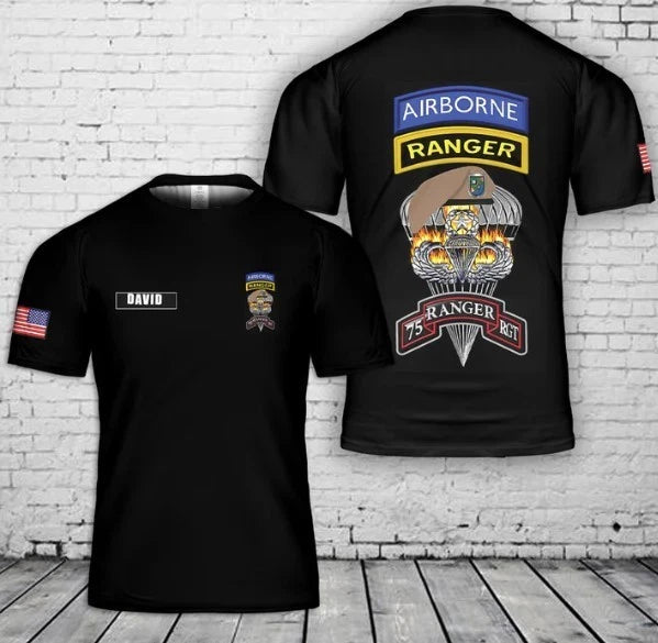 Custom Name US Army 75th Ranger Regiment Airborne Ranger 3D T-Shirt