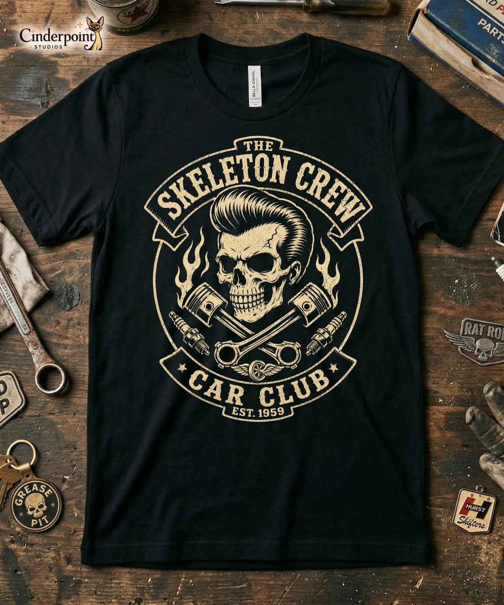 Skeleton Crew Car Club Shirt Hot Rod Rockabilly Gearhead Tee Dad for Gift XS-5XL