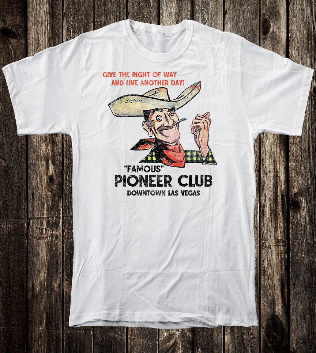 Retro Travel Tee T Shirt Vtg Cowboy Western Art Las Vegas Nevada Pioneer Club