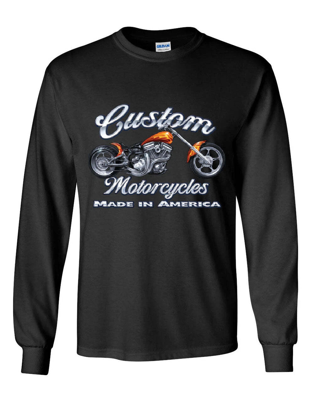 Custom Motorcycles Long Sleeve T-Shirt Biker Chopper American Tradition USA Tee