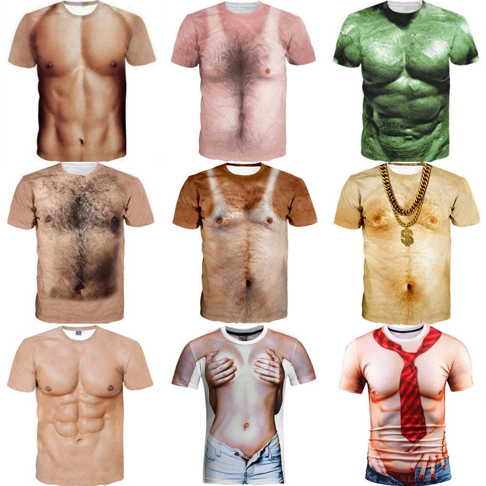 3D T-Shirt Funny Hairy Chest Muscle Print Men Women Short Sleeve Tops Tee S-5XL