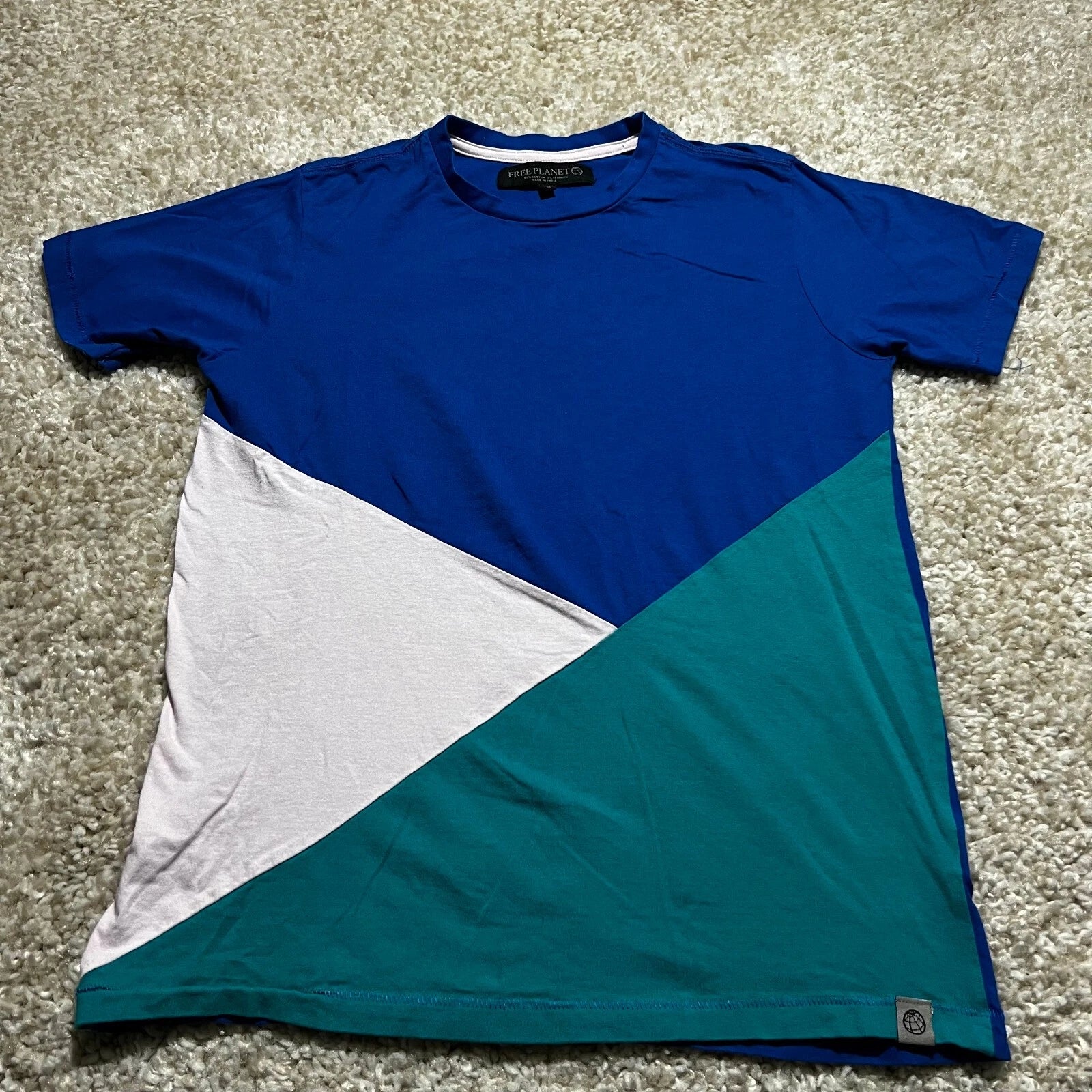 Free planet Shirt Mens Small Blue Short Sleeve Geometric Color Block Casual Tee