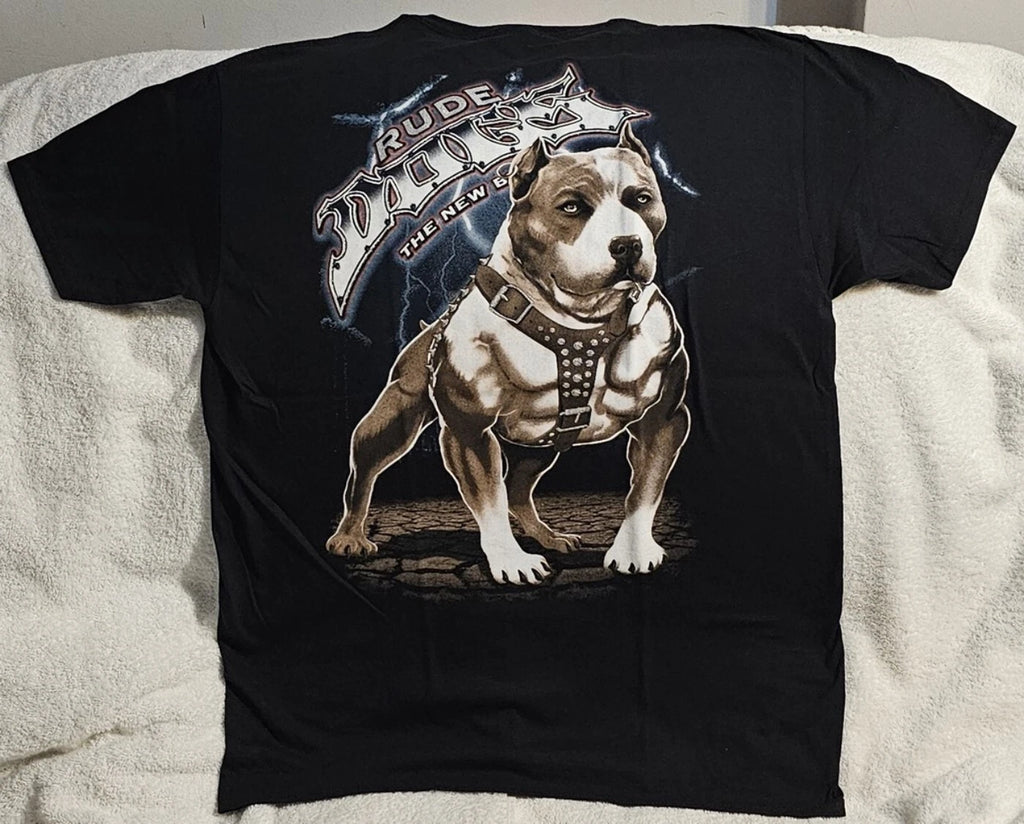 PITBULL TERRIER SPIKED COLLAR RUDE DOGS THE NEW BREED LIGHTNING T-SHIRT