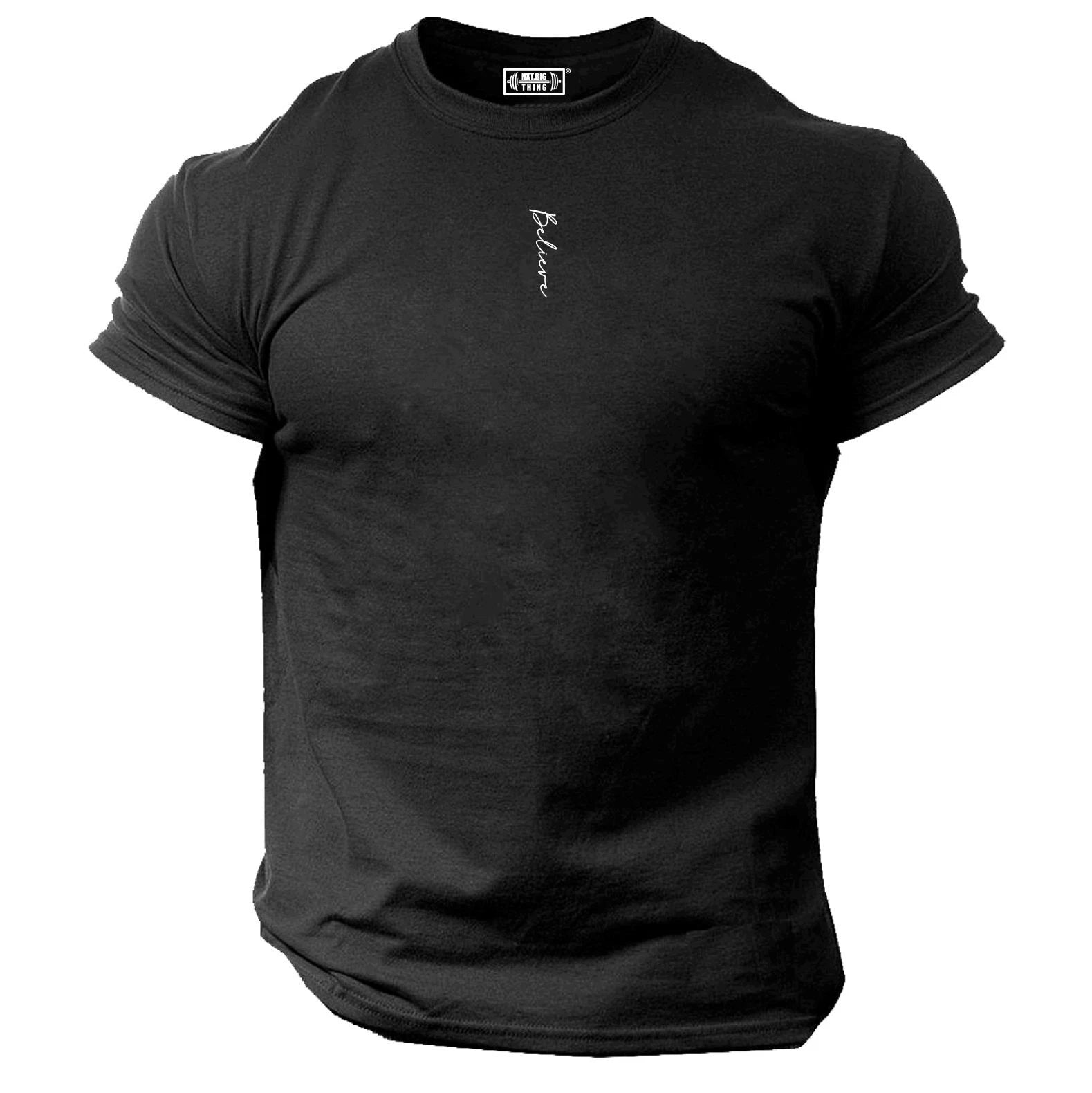 Believe T Shirt Pocket Gym Clothing Bodybuilding Training Workout Exercise Top