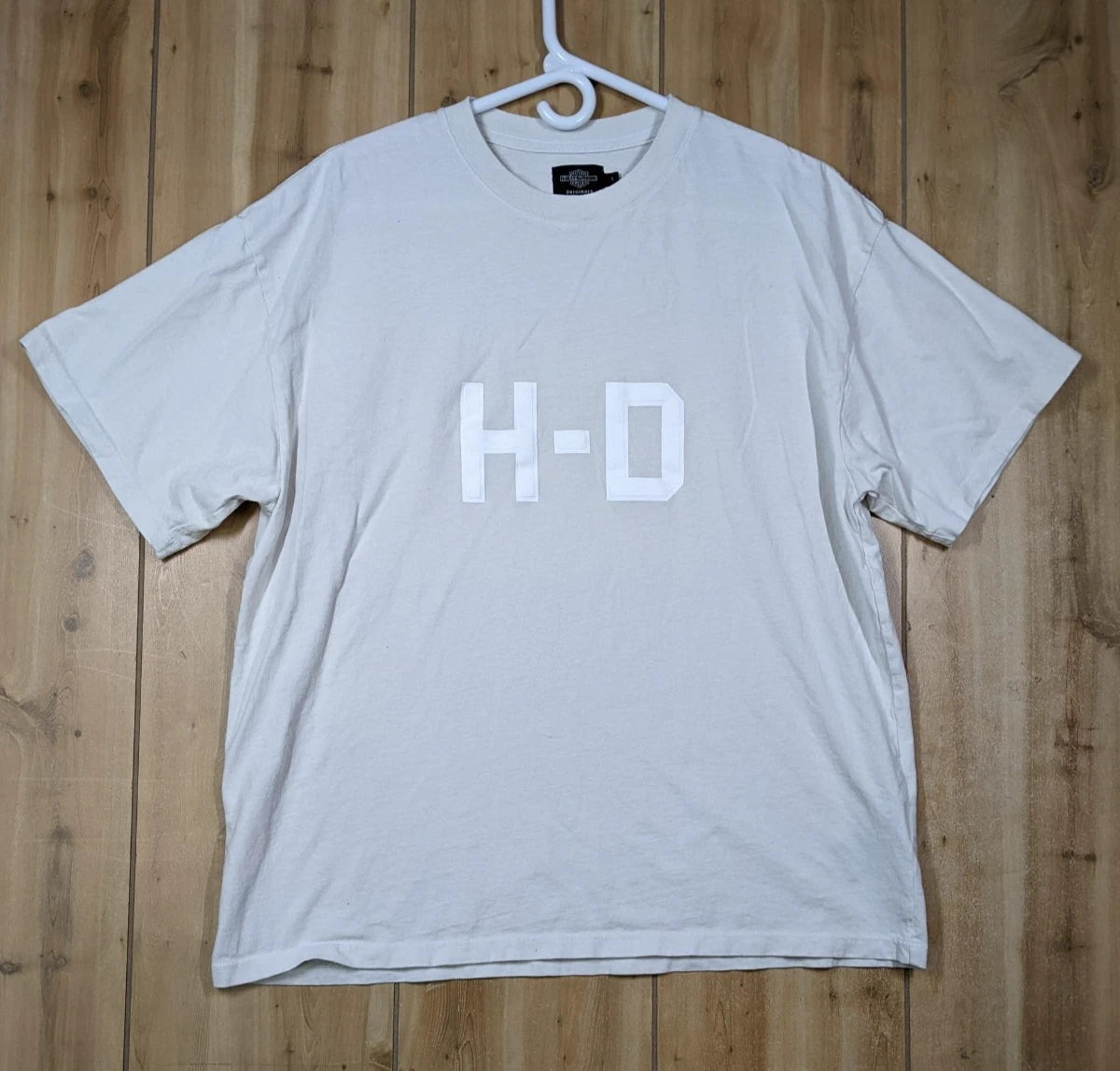 Harley-Davidson Boxy T-Shirt Mens L Short Sleeve Ivory Made in USA Minimalist