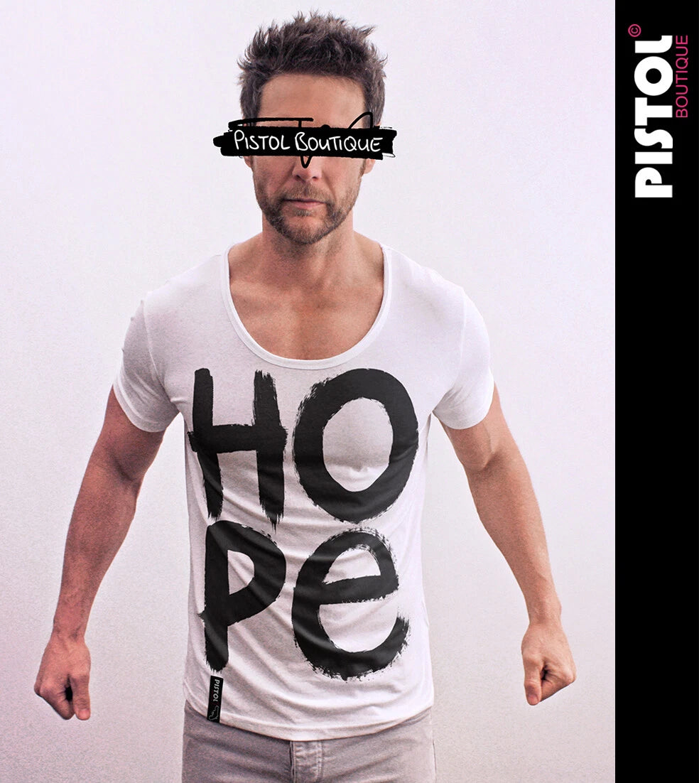 Pistol Boutique Men's White Scoop Round Neck HOPE GRAFFITI T-shirt