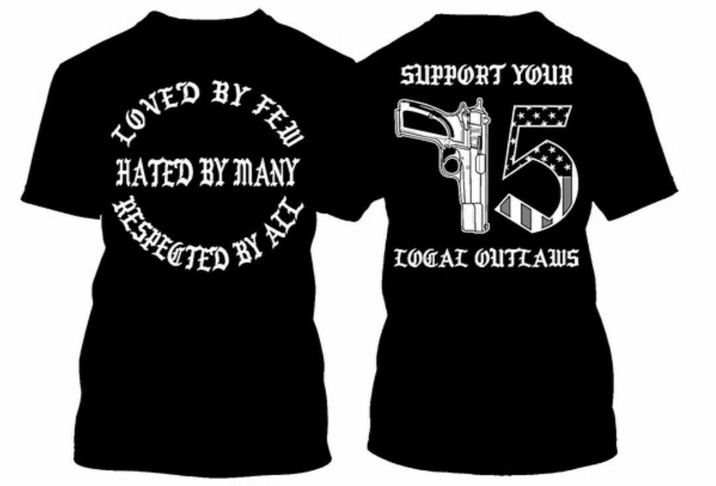 2 Sided Support your local Outlaws Biker Motorcycle MC t shirt outlaw Gun