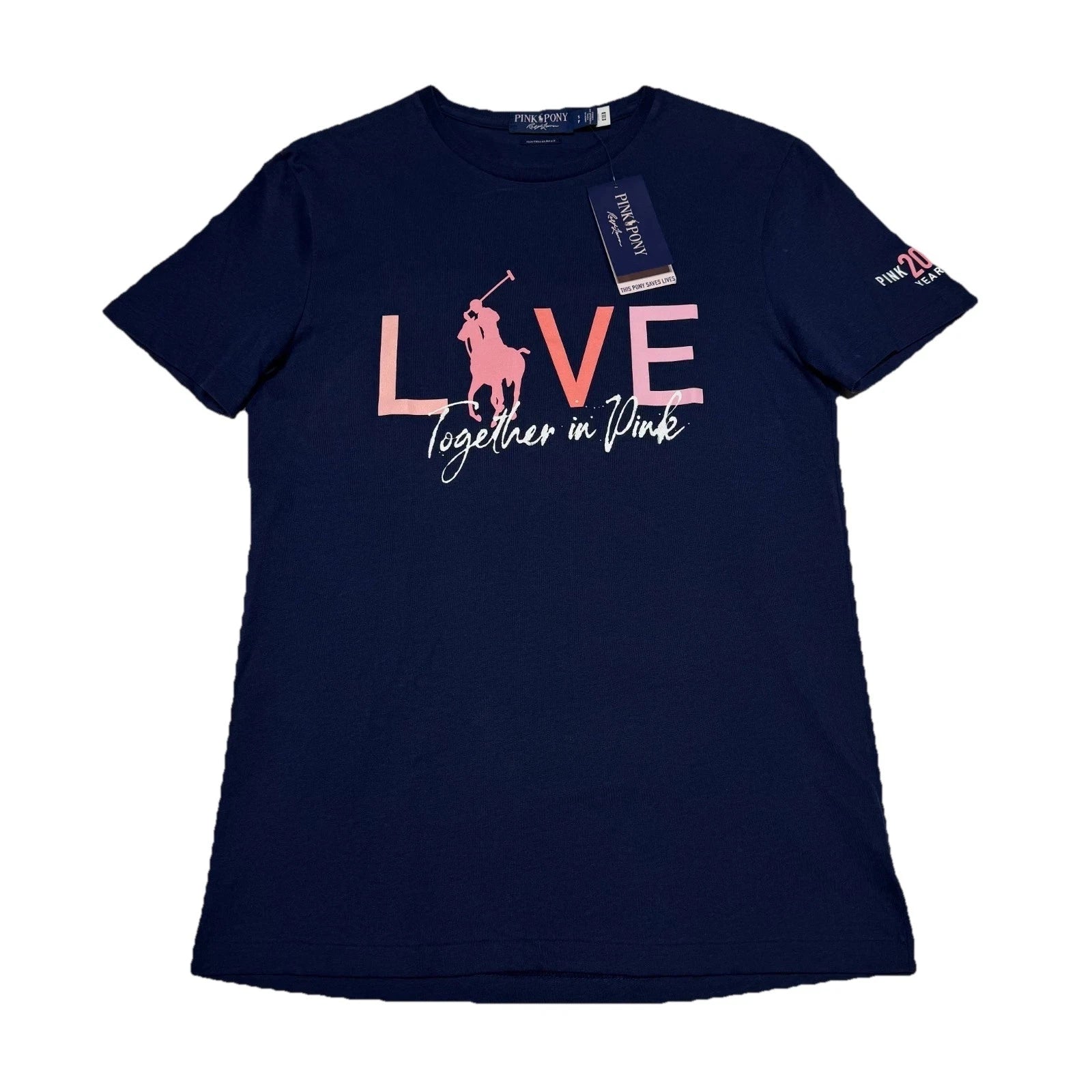 Polo Ralph Lauren Pink Pony Jersey Graphic Mens Cotton T-Shirt Navy