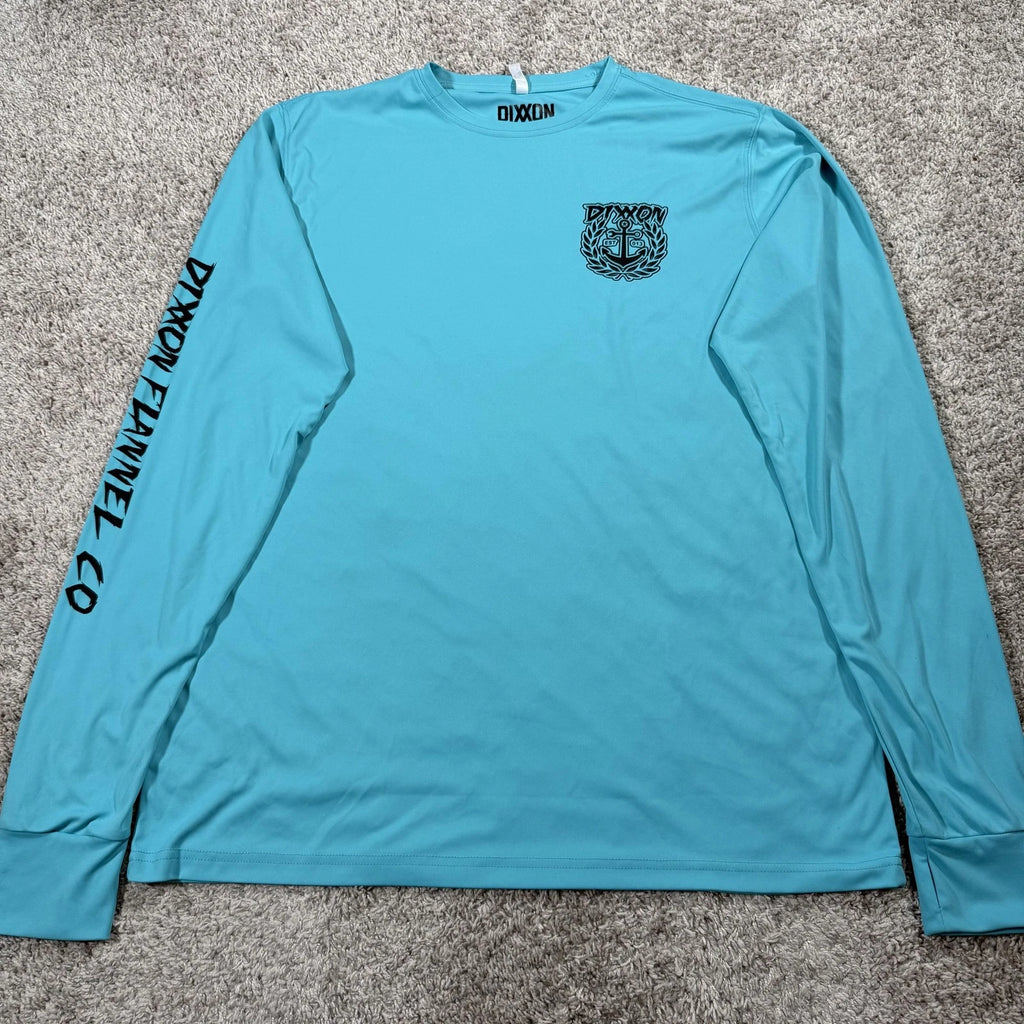 Dixxon Shirt Mens XL Blue Anchor Logo Long Sleeve Nautical Graphic Tee Fishing