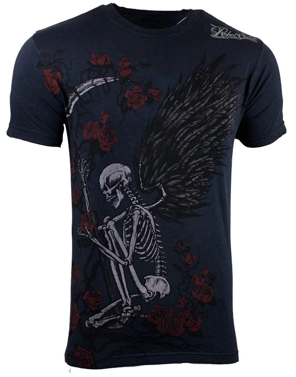 Rebel Saint By Affliction Men's T-shirt KNEEL Skull Biker Black MMA $40