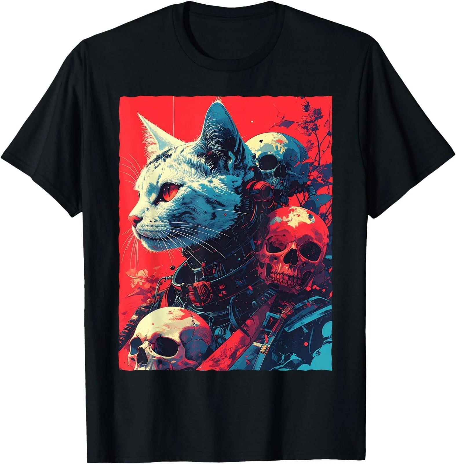 Mecha Cyborg Cat Skulls Dystopian Sci-Fi Gothic Aesthetic T-Shirt