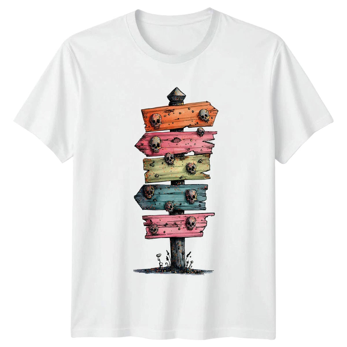 Skulls Signpost Graphic Macabre T Shirt Mens Womens Unisex Tee Art