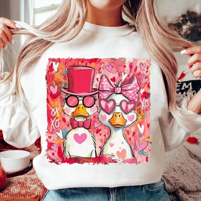 Funny Valentine Goose Sweatshirt  Pink Coquette XOXO | Trendy Valentine’s Day