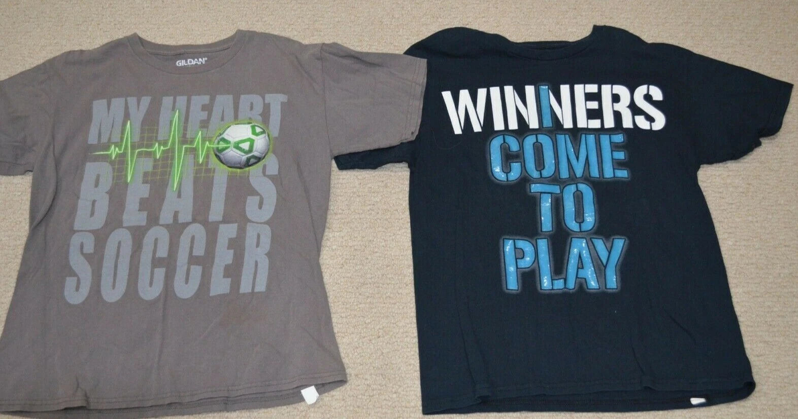 Lot of 2 My Heart Beats Soccer and Winners Come to Play T-shirt (18-20) 2XL