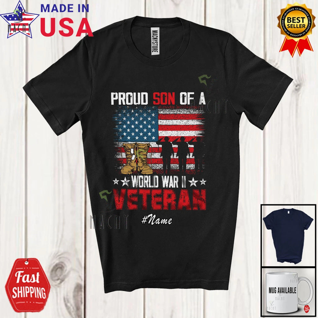 Custom Name Son Of World War II Veteran; Father's Day Vintage US Flag T-Shirt