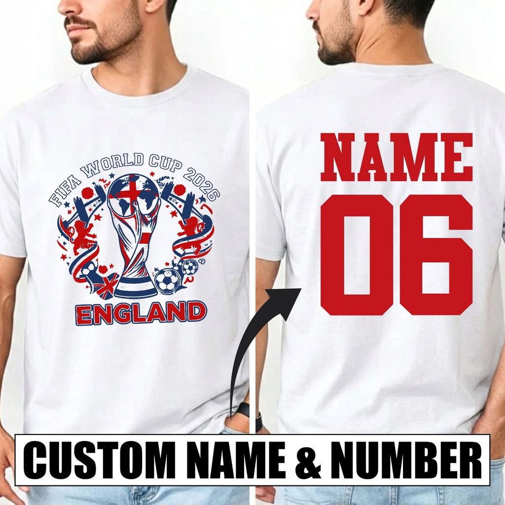 Personalised England 2026 T-Shirt Custom Name Number Football Tournament Tee Top