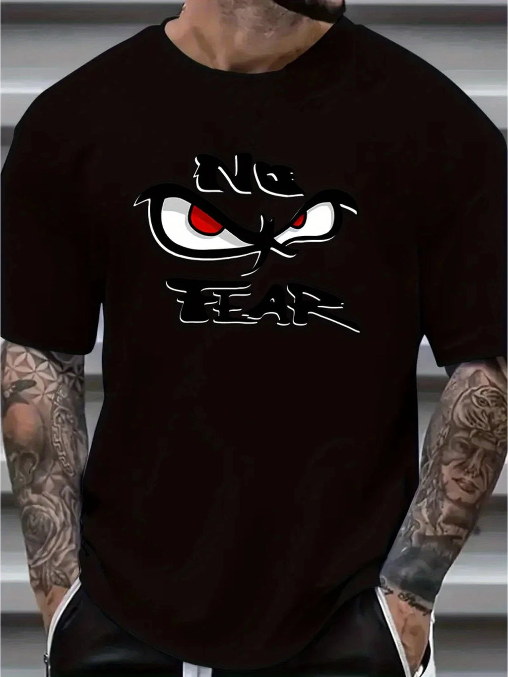 Men'S "NO FEAR" Graphic Print T-Shirt, 100% Cotton Casual Street Style Short Sle