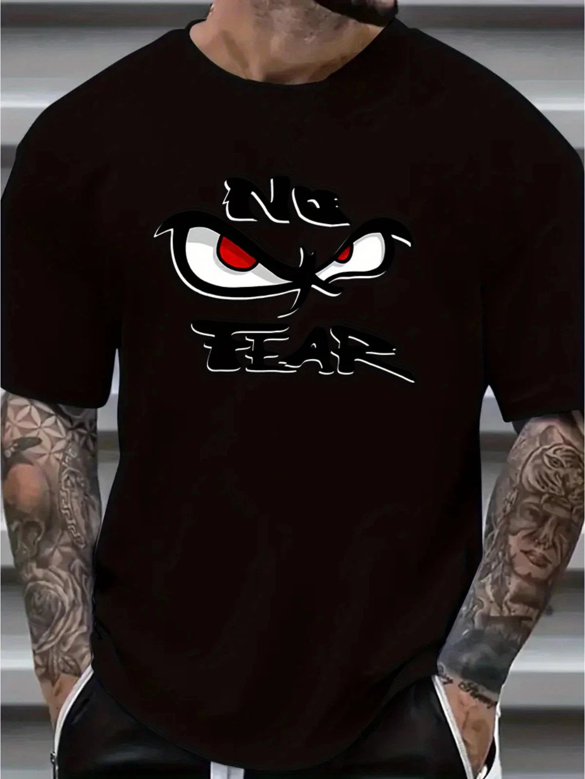 Men'S "NO FEAR" Graphic Print T-Shirt, 100% Cotton Casual Street Style Short Sle