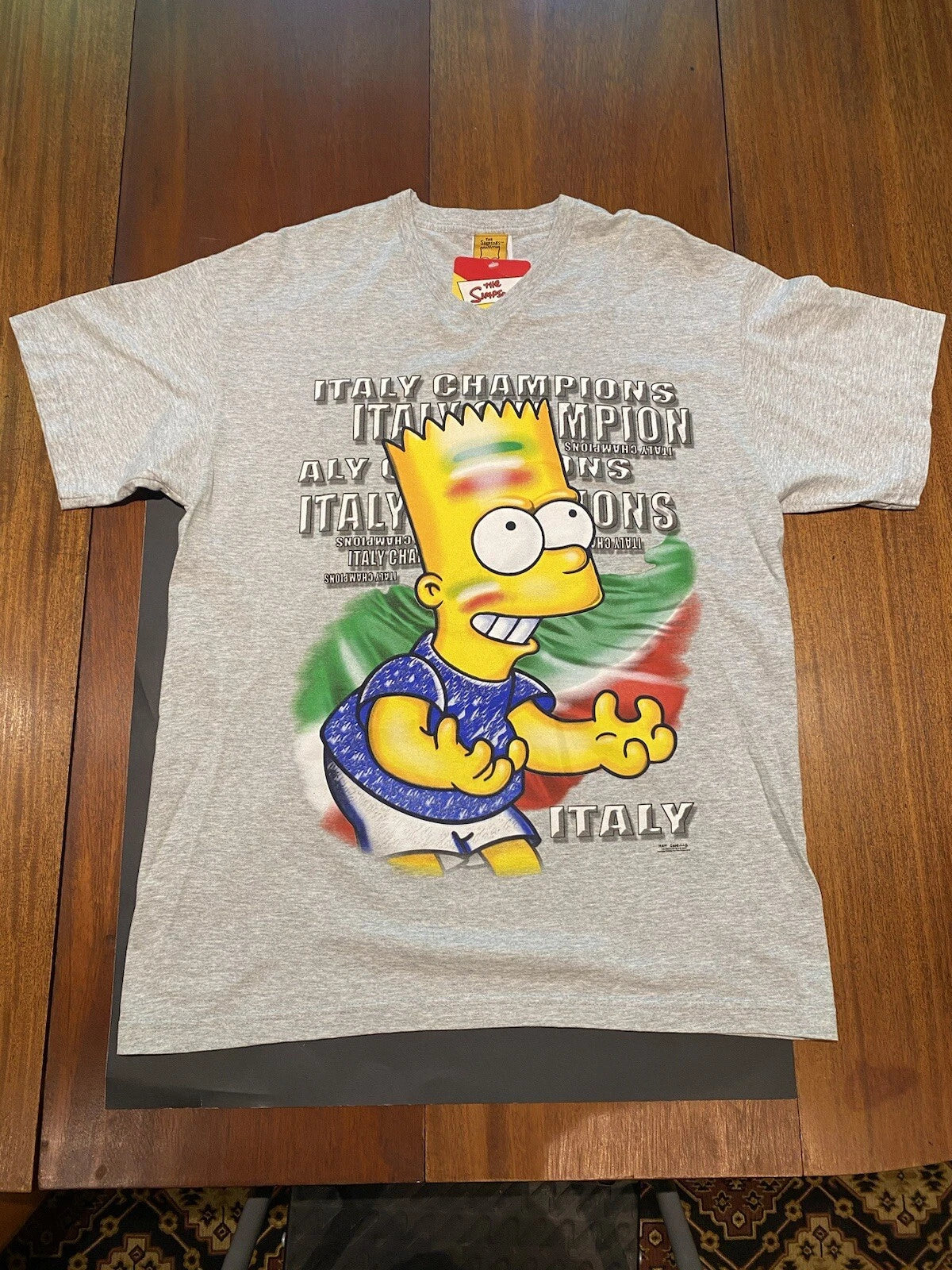 Italy Soccer Bart Simpson Champions Euro 2000 T shirt Y2K New XL Vintage