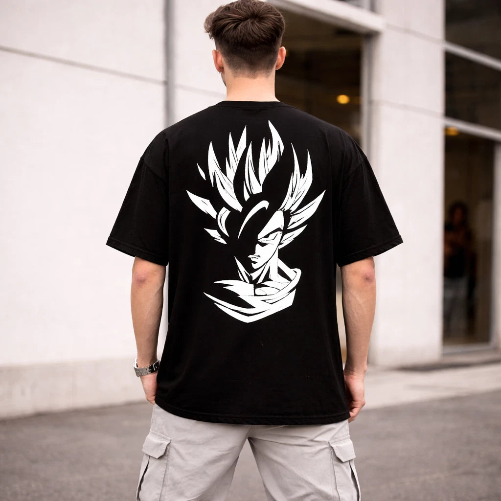 Unisex Oversized Anime Dragon T-Shirt Graphic Printed Black Cotton Streetwear