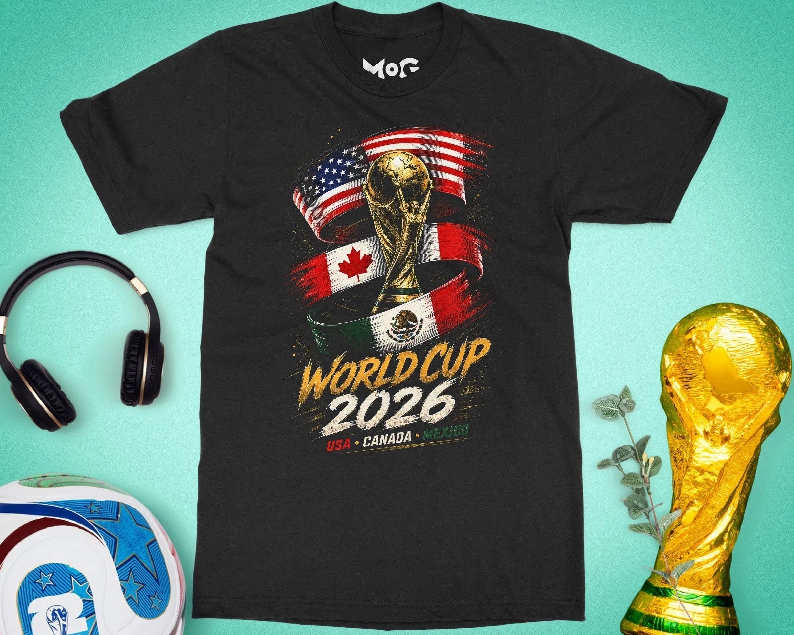 Football Cup Trophy Flags T-shirt USA Canada Mexico World Soccer Match Day Top