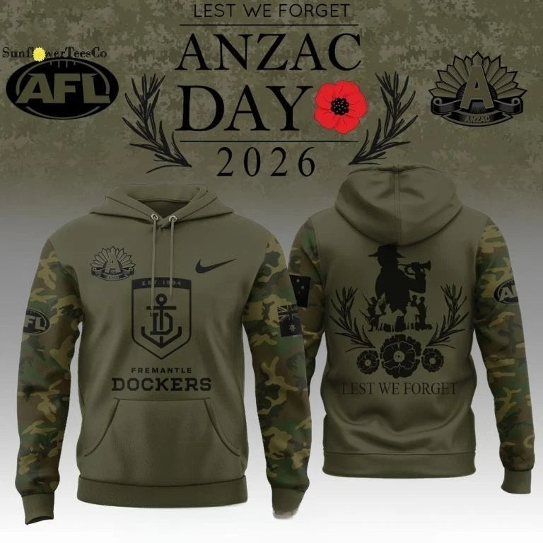 Fremantle Dockers Lest We Forget Anzac Day 2026 Hoodie