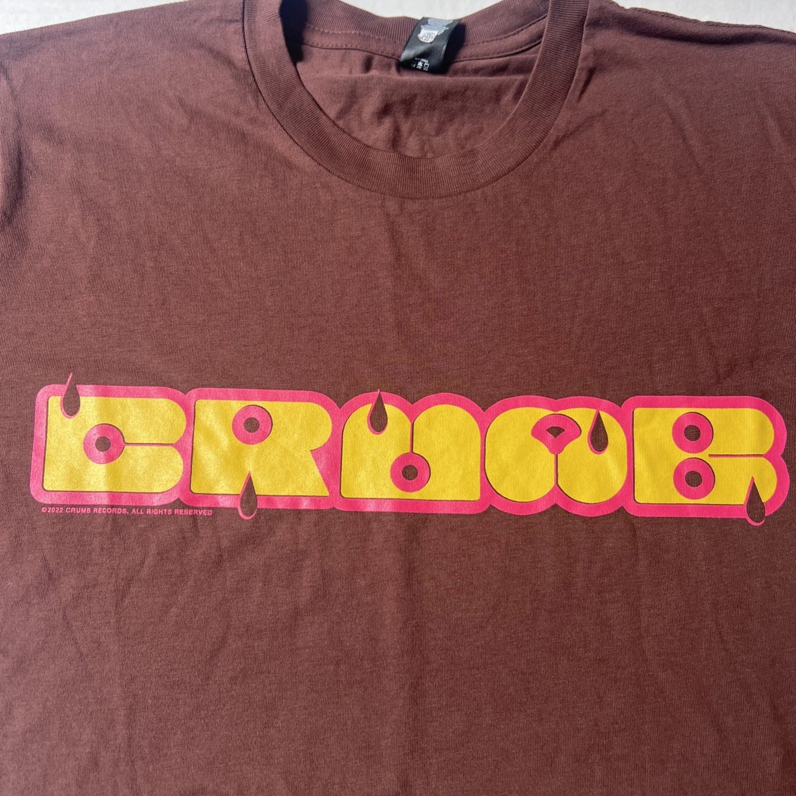 Crumb Records 2022 Groovy Lettering Font Band Tee Shirt Adult Small Brown New