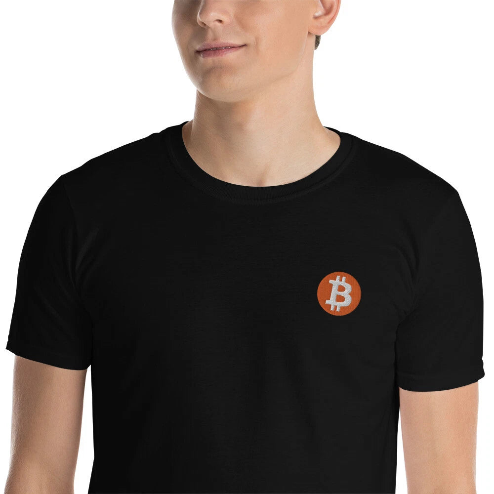 Bitcoin Logo Embroidery T-shirt crypto trader investor gift tee