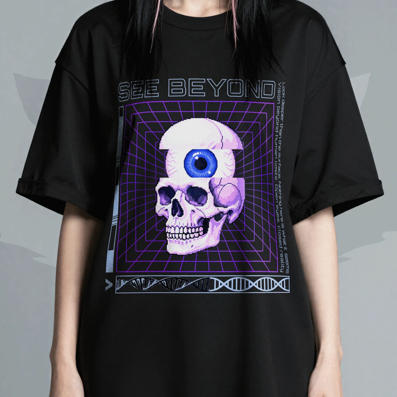 Vaporwave Skull See Beyond Eye T-Shirt Retro Aesthetic Streetwear Graphic