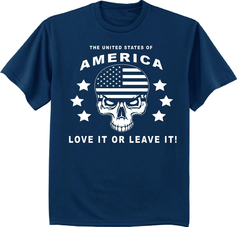 America Love it or Leave T-shirt Trump 2020 MAGA US Flag Skull Graphic Tee