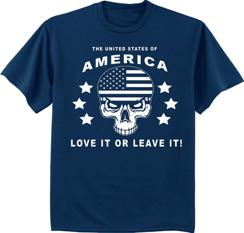 America Love it or Leave T-shirt Trump 2020 MAGA US Flag Skull Graphic Tee