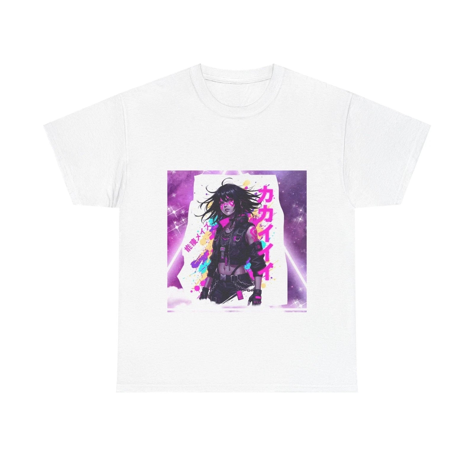 Cyberpunk Anime Girl Tee | Neon Aesthetic, Japanese Text
