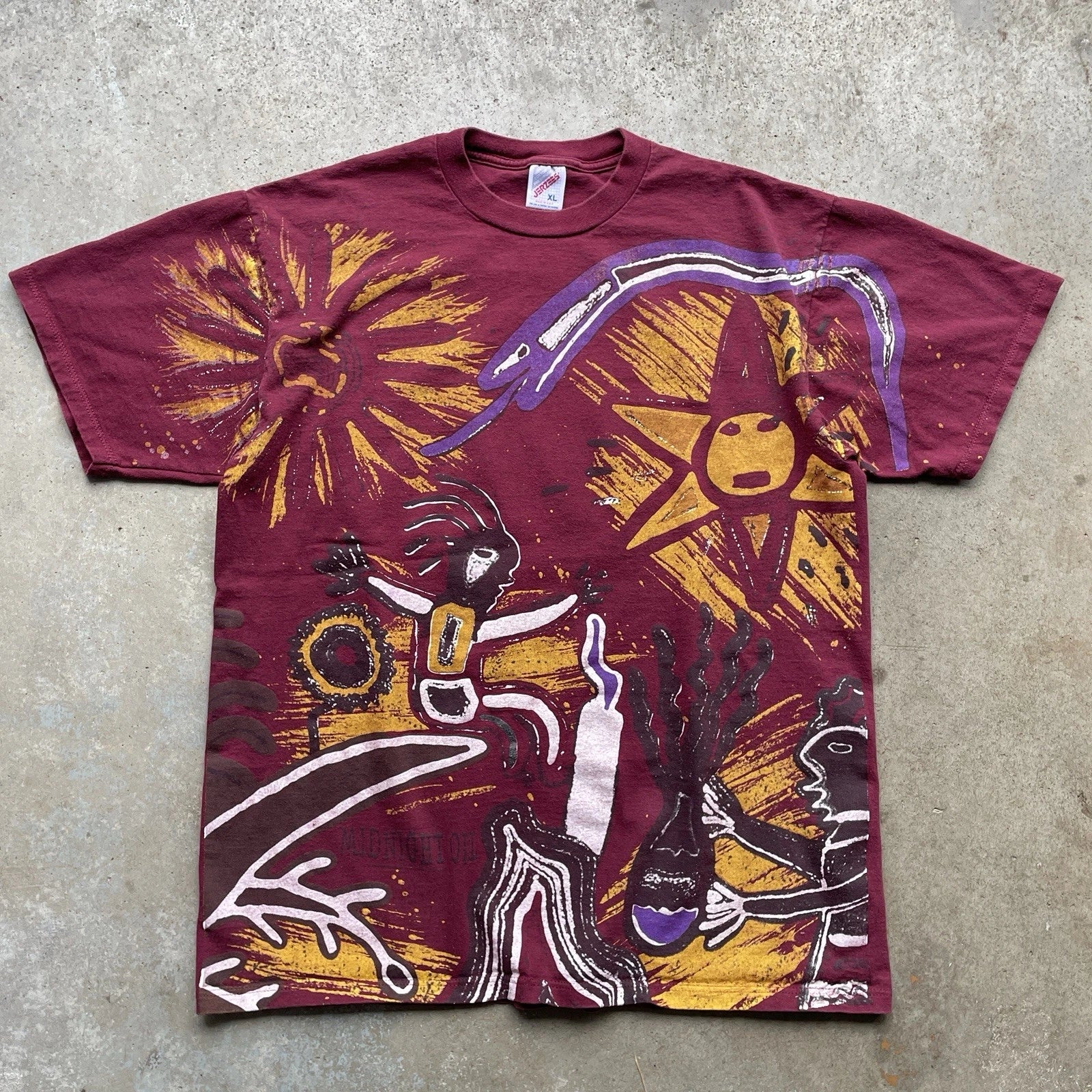 Rare Vintage 1993 Midnight Oil AOP T-Shirt Maroon Red Men's XL Rock New Wave