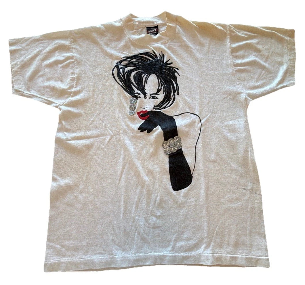 VTG Handmade Puff Paint Glam Lady T Shirt Large Best Tag USA Made Wearable Art