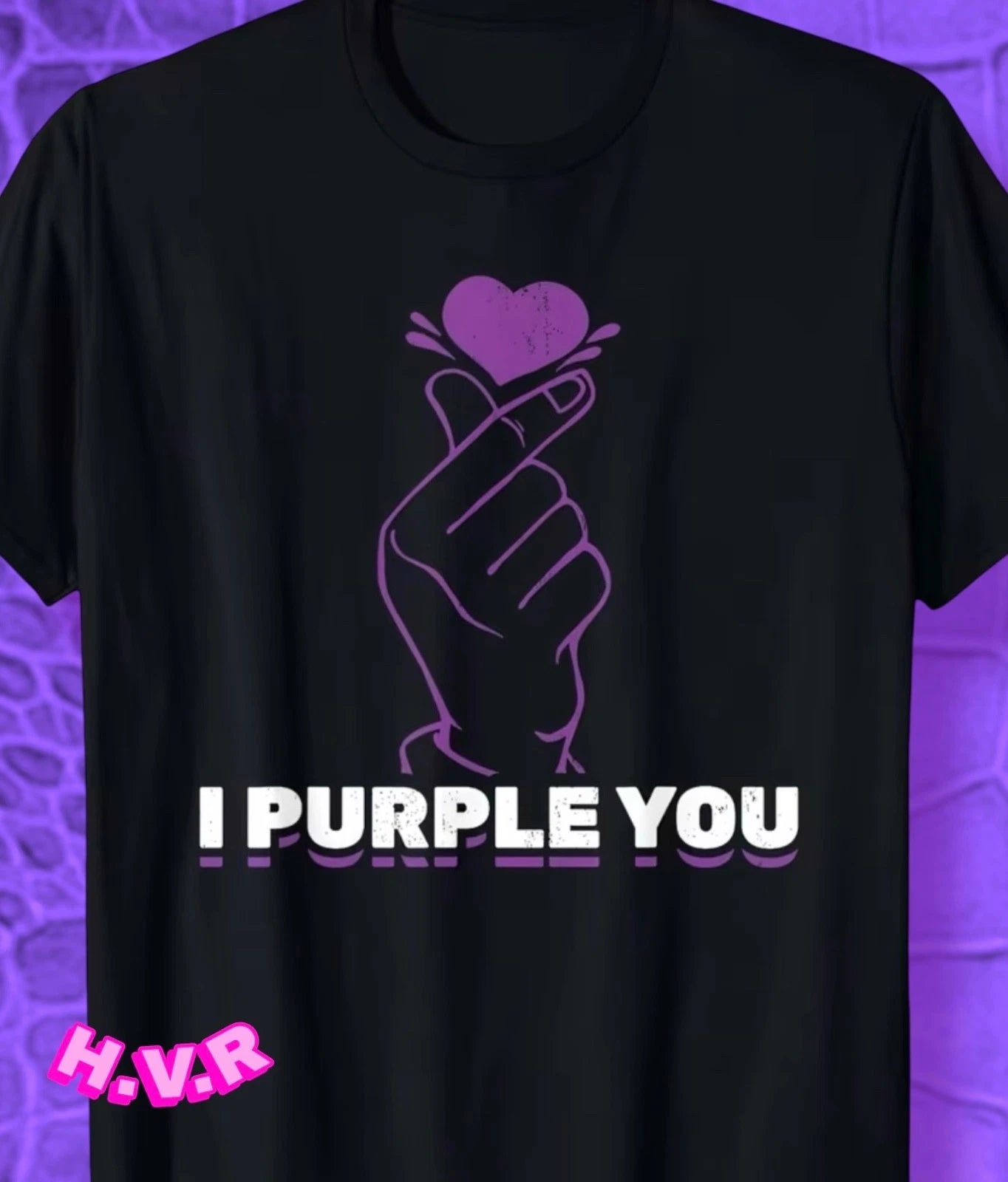 I Love You Purple K-pop Hand Gesture | Street Style, T-Shirt Size 2XL...