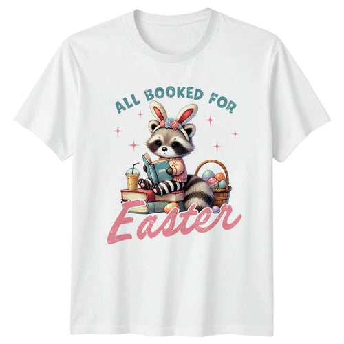 All Booked For Easter Womens T-Shirt Raccoon Reading Easter Gift For Her