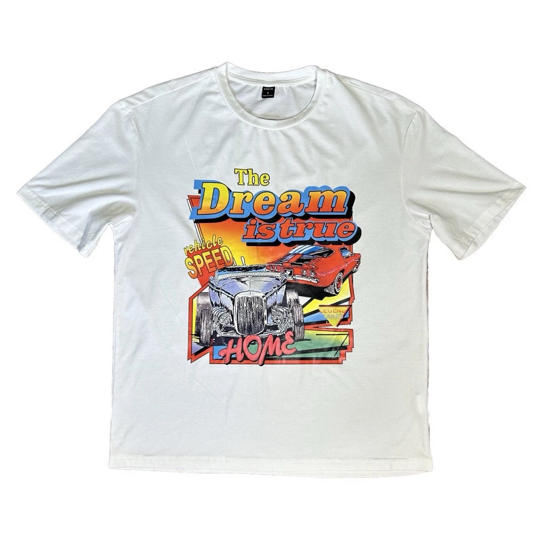 Shein Men’s Trendy Car Graphic White Short Sleeve Summer T-Shirt