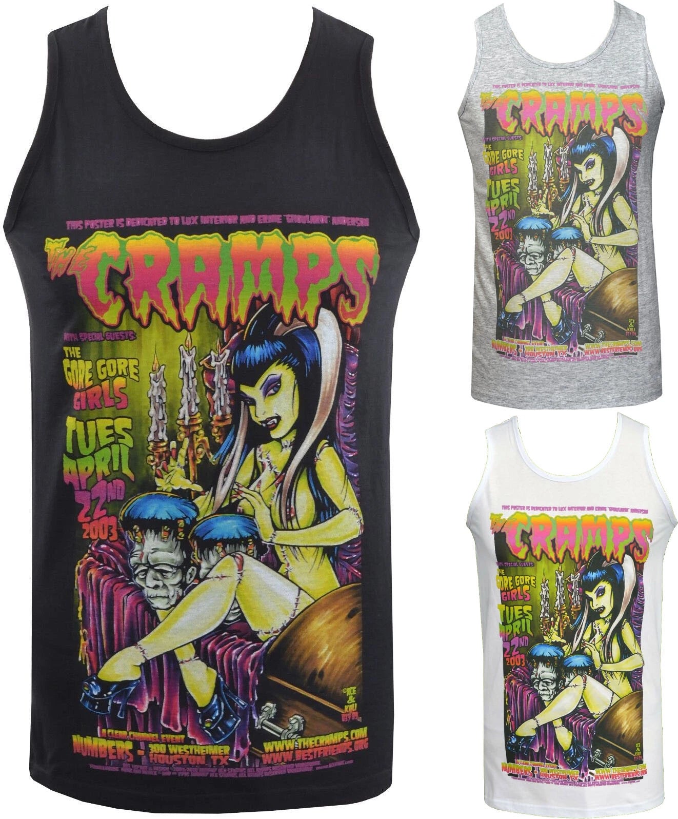 The Cramps Mens PSYCHOBILLY Tank Top Frankenstein Zombie Pin-up Garage Punk