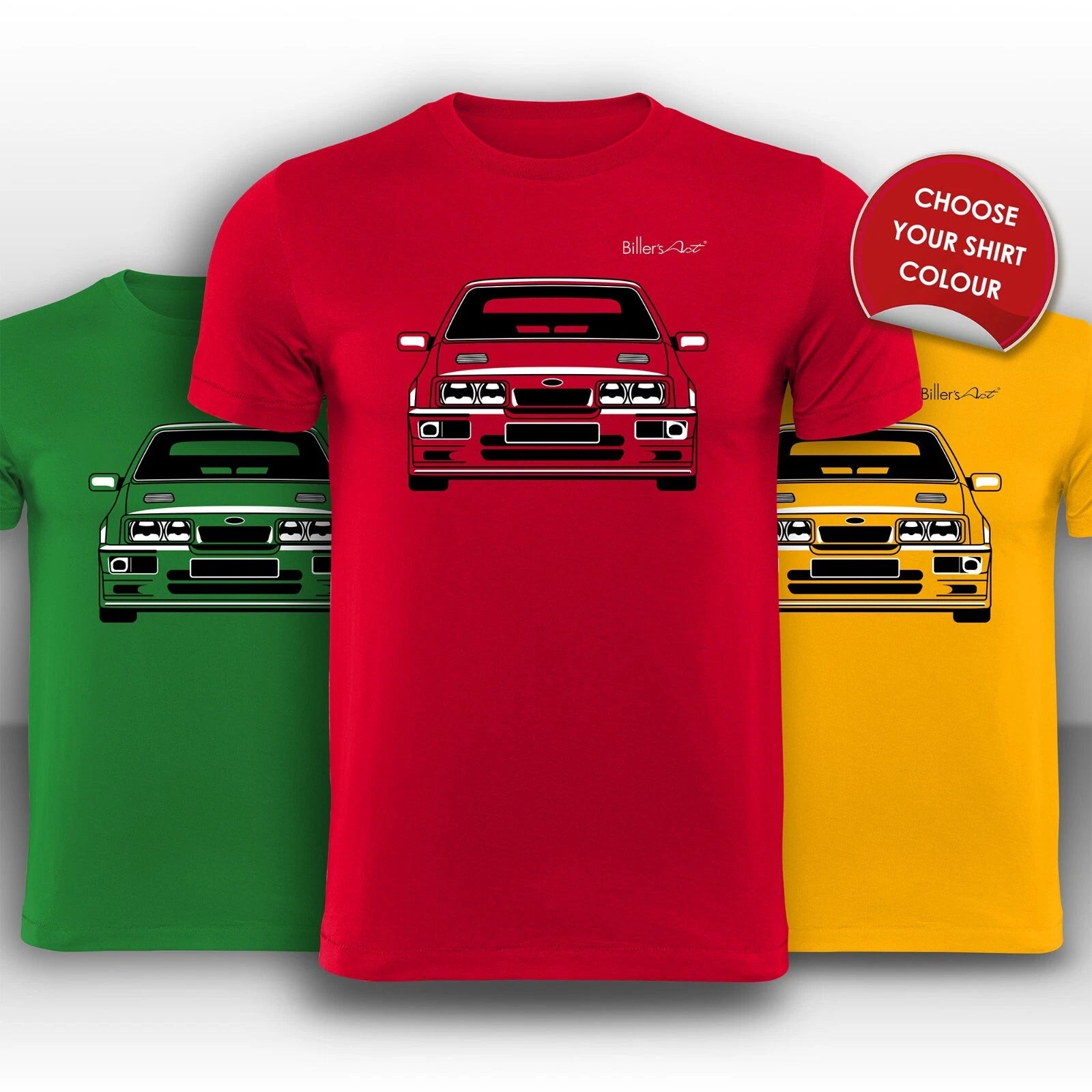 Ford Sierra Cosworth Front View Super Cool hand printed T-Shirt
